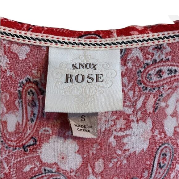 KNOX ROSE Blouse Women's Size S Red Multi-Floral Paisley Print Relaxed Fit Boho - Picture 2 of 10